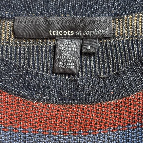 Tricots St Raphael Silk Cashmere Knit Crew Neck Tan Blue Striped Sweater Large - Picture 4 of 5
